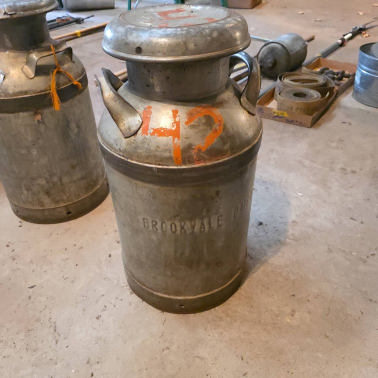 Brookvale Dairy Vintage Milk Can, Numbered 42, Embossed Markings, Metal Construction