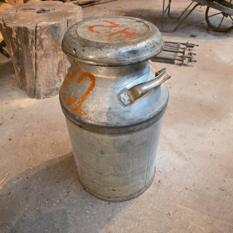 Vintage Oatman Milk Can Numbered 42 with Lid and Handles, Metal Dairy Storage Container
