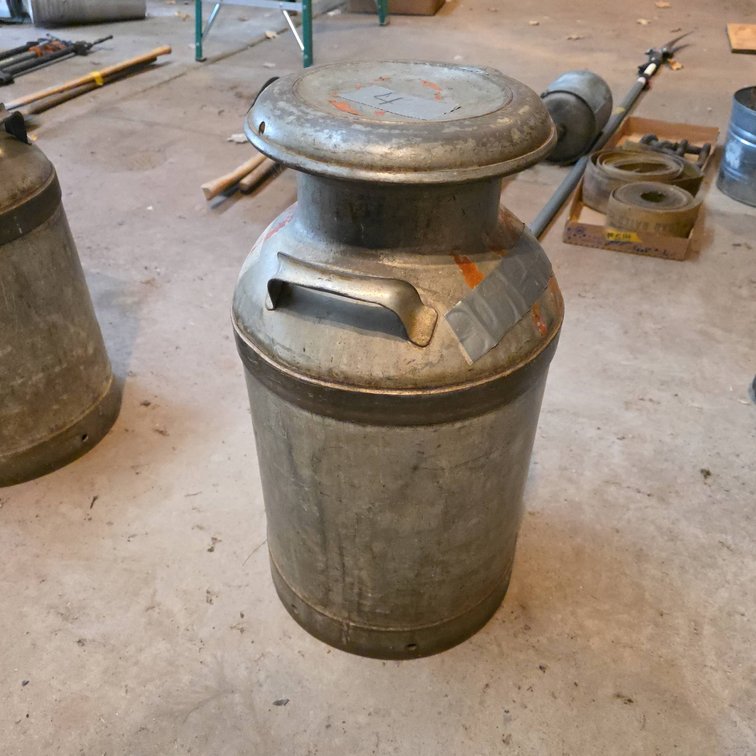 Brookvale Dairy Vintage Metal Milk Can with Handles and Embossed Marking