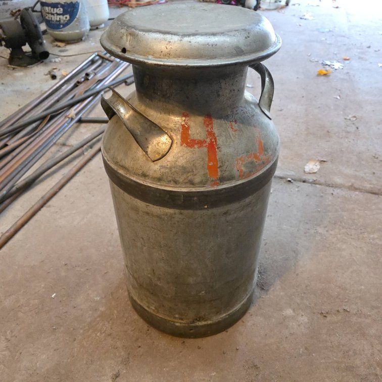 Brookvale Dairy Milk Can with Lid, Marked 42, SOLAR Handle, Vintage Metal Farm Container