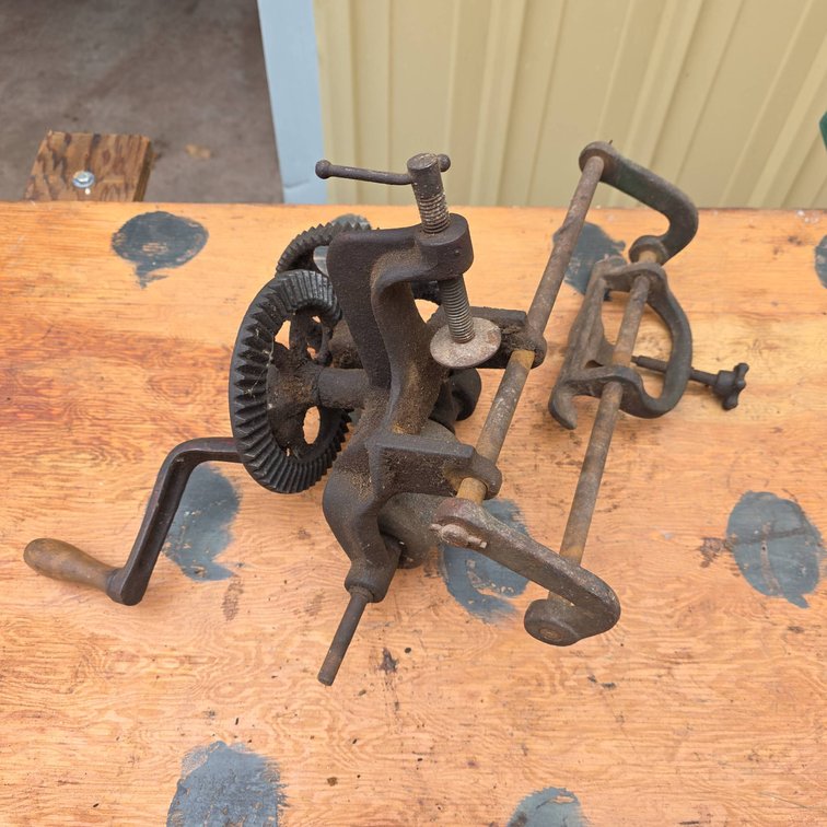 Mountable Vintage Knife Sharpener With Hand Crank and Clamp, Cast Iron Construction, Adjustable Mechanism