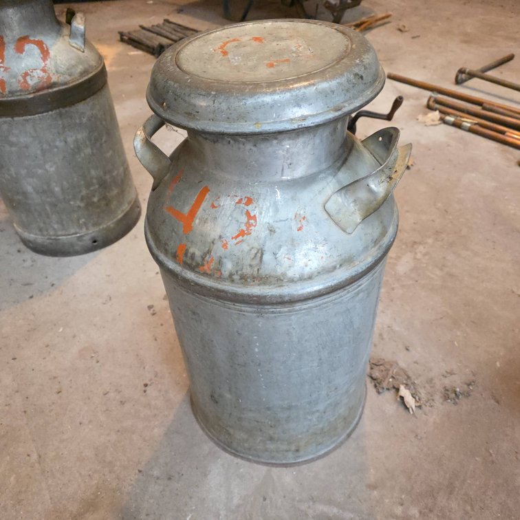 Vintage Metal Milk Can with Handles and Lid, No Dairy Markings, Industrial Farmhouse Decor