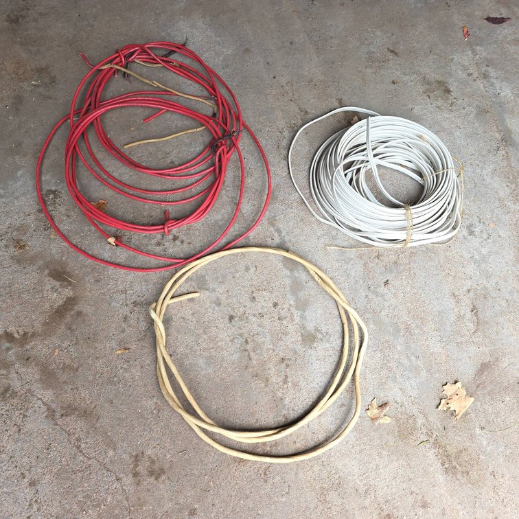 Electrical Cable in Red, White, and Tan Insulation, Includes Type UF-B 600 Volt with Ground Wire