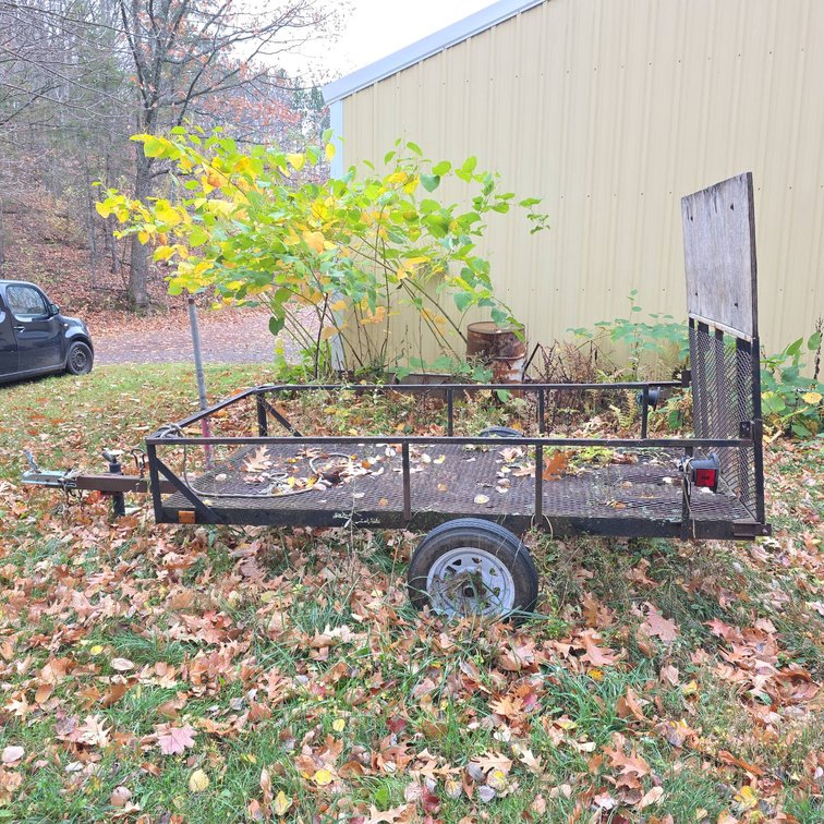Utility Trailer with Mesh Sides, Wood and Metal Ramp Gate, 8 ft by 4 ft Trailer Bed, Steel Frame