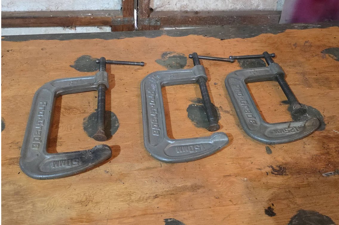 Pro-Grade Steel C Clamps Lot: (2) 6-inch and (1) 5-inch Heavy Duty Clamps