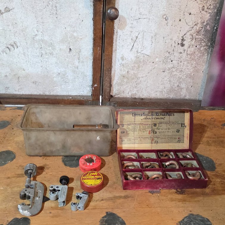 Plumber's Copper Gas Line Repair Kit, Tools, Copper Fittings, Cutters, Lenk Soldering Paste