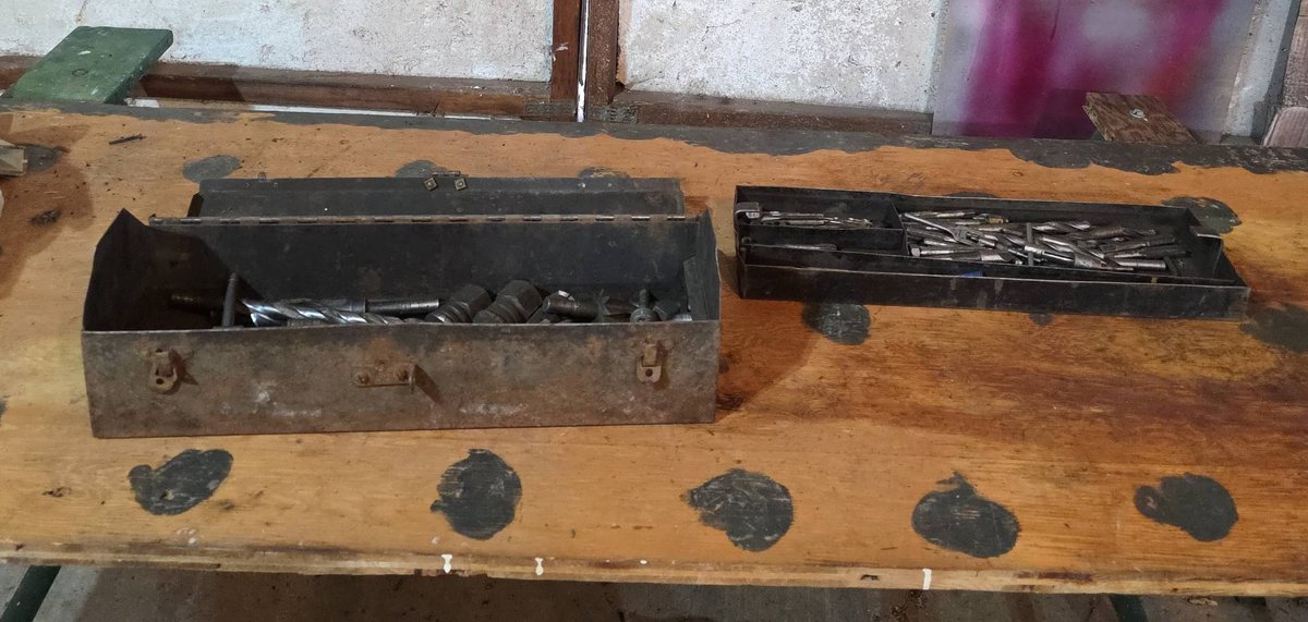 Metal Drill Bits, Taps, Dies, and Machinist Tools in Vintage Metal Boxes