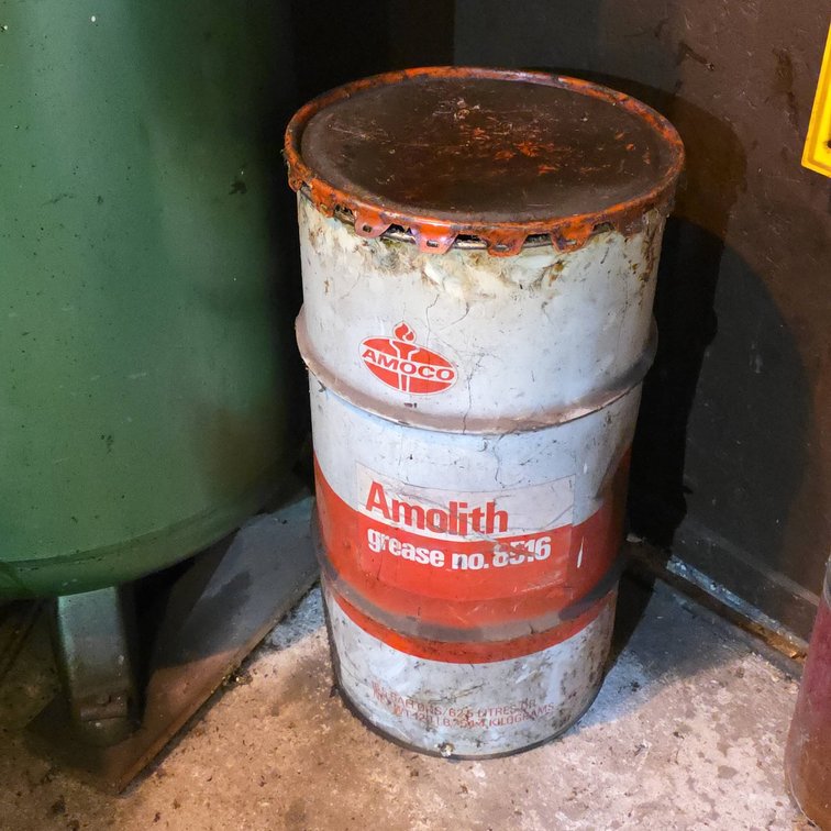 Amoco Amolith Grease No. 8516 Steel Barrel With Approximately Half Full Industrial Lubricant