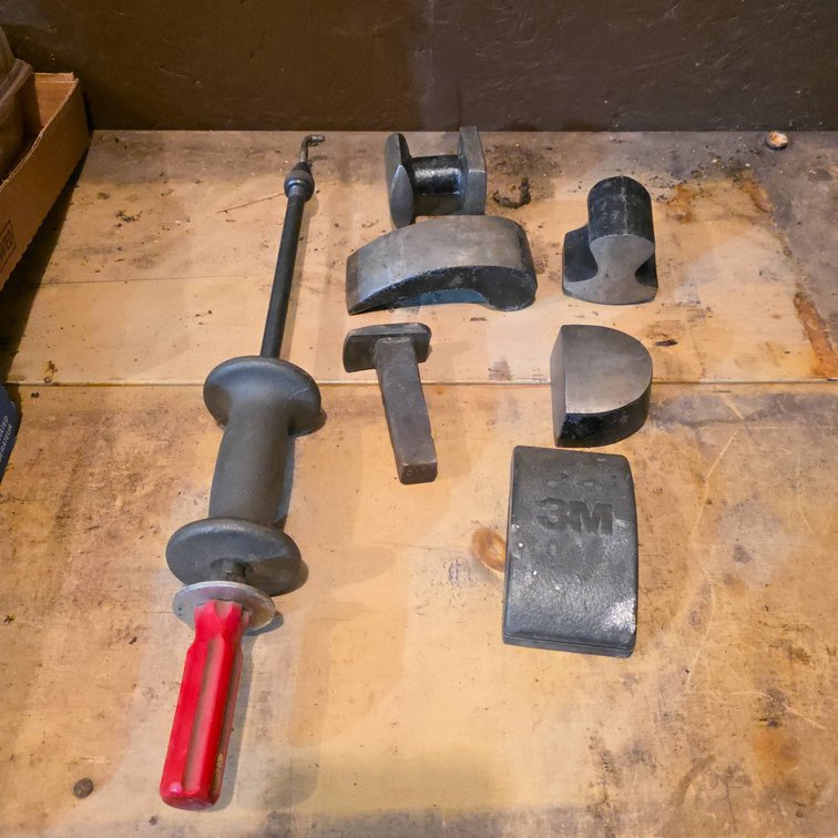 OldForge 1018 USA Slide Hammer Tool with Dolly Blocks and 3M Metal Working Blocks Assortment