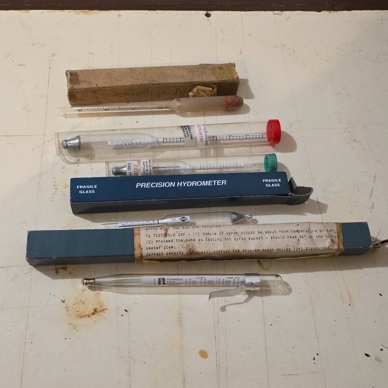 Five Precision Syrup Hydrometers in Original Packaging, Various Makers, Used Condition