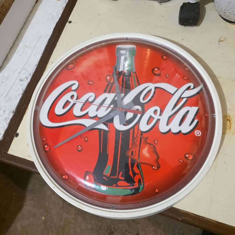 Coca-Cola Wall Clock, 14-Inch Diameter, Bubble Style Lens Cover, Classic Bottle Graphic