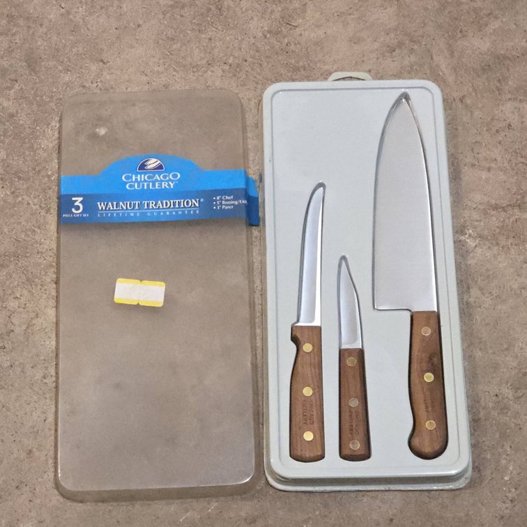 Chicago Cutlery Walnut Tradition 3-Piece Knife Set, Chef, Boning/Utility, Paring, New in Box
