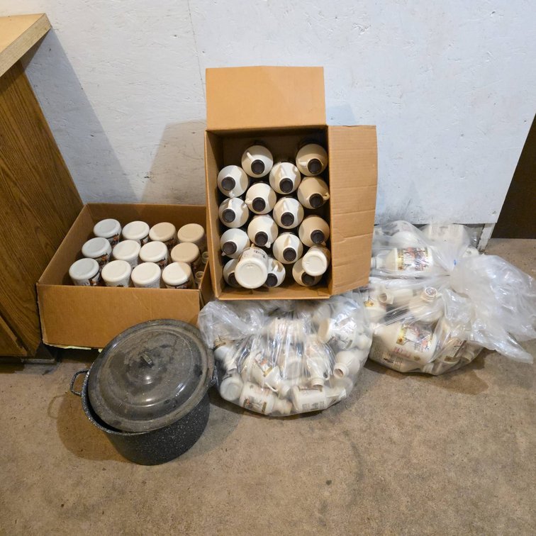 Bulk Lot of Wisconsin Pure Maple Syrup One Quart Bottles, Various Lids, Paint Bottles, Camp Pot Included