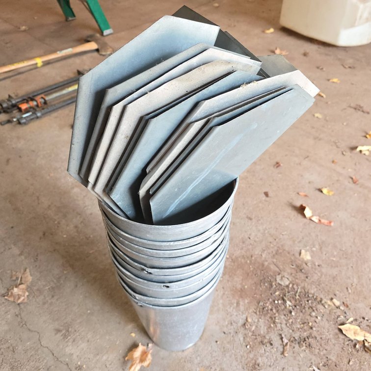 10 Aluminum Maple Syrup Pails with 10 Galvanized Tin Roofs, Each Measures 9" Diameter x 13" Tall