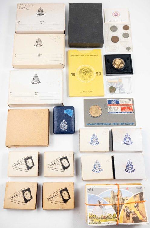 World coin lot (40) Assorted individual coins & coin sets