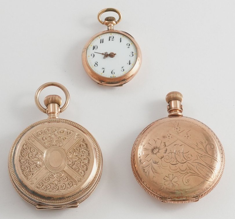 LPW lot (3) Pendant watches, 10K gold cases, all NR