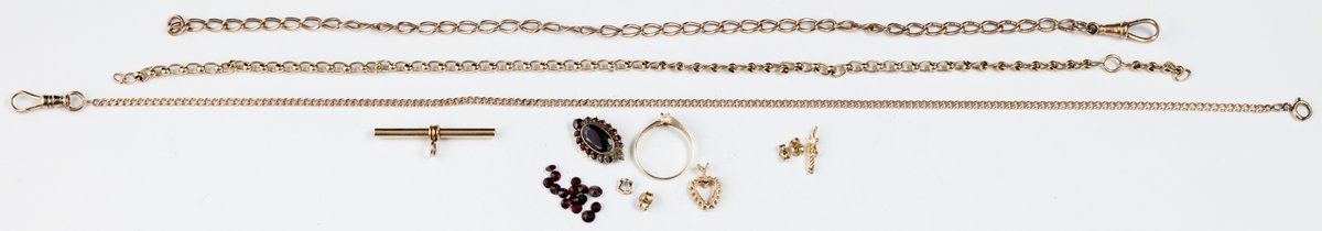 Jewelry lot (5) Gold items and gemstones
