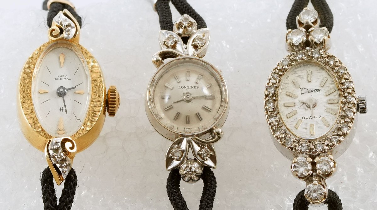LWW lot (3) Ladies' Swiss & American cocktail models in 14K, two run