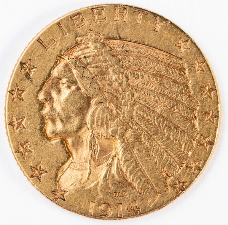 US Indian Head $5 Gold, 1914-D, XF