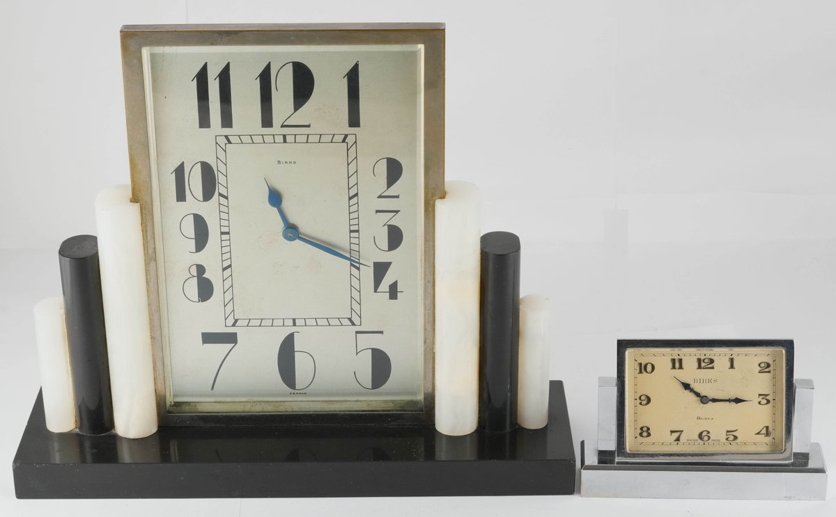 Clock lot (2) Art Deco clocks retailed by Birks of Canada, both run