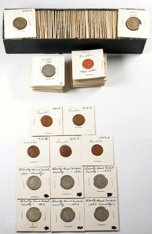 US coin lot (169) Liberty "V" nickels, Buffalo nickels & Lincoln cents