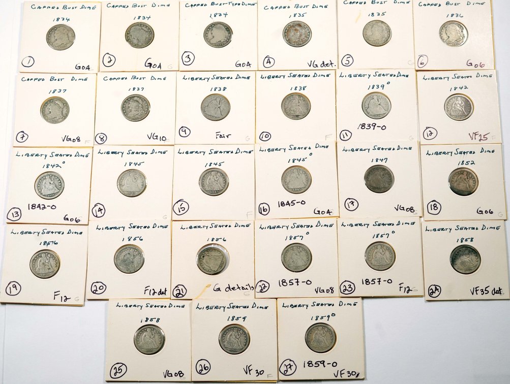 US coin lot (27) Capped Bust and Liberty Seated dimes