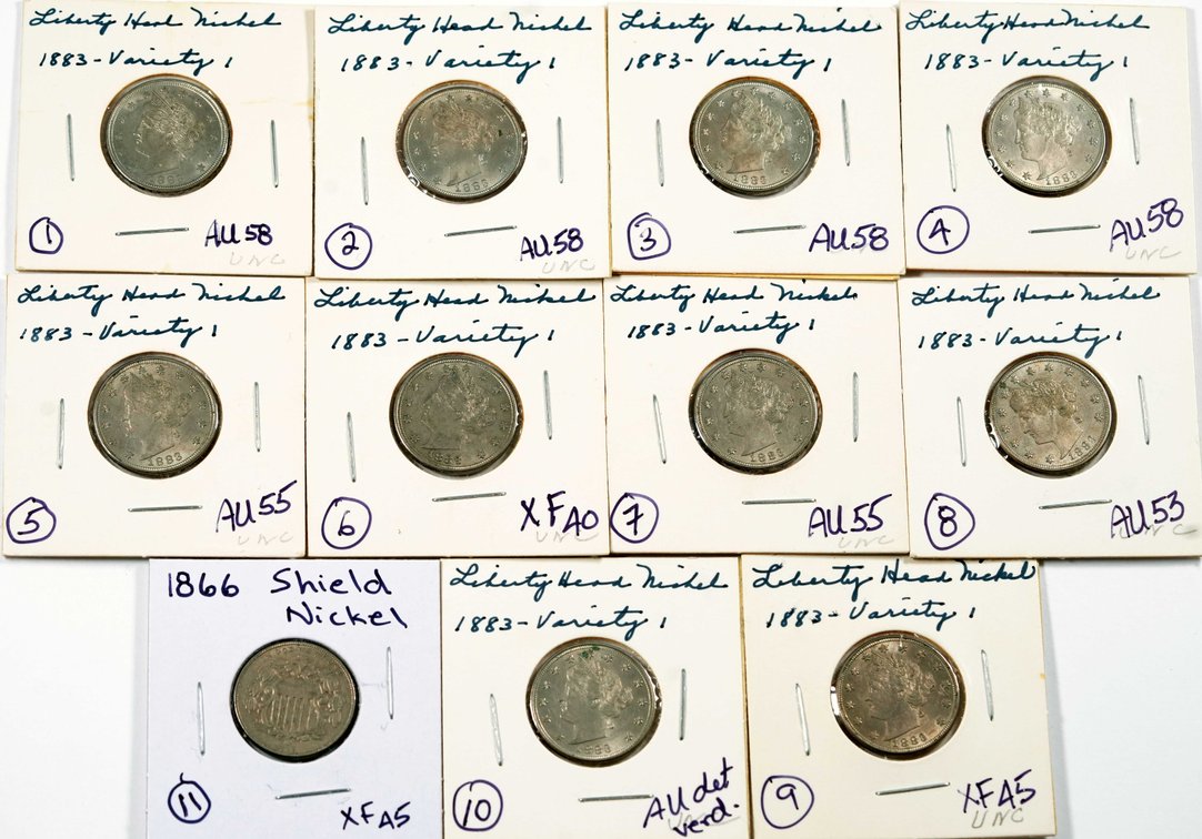 US coin lot (11) Shield and Liberty "V" nickels