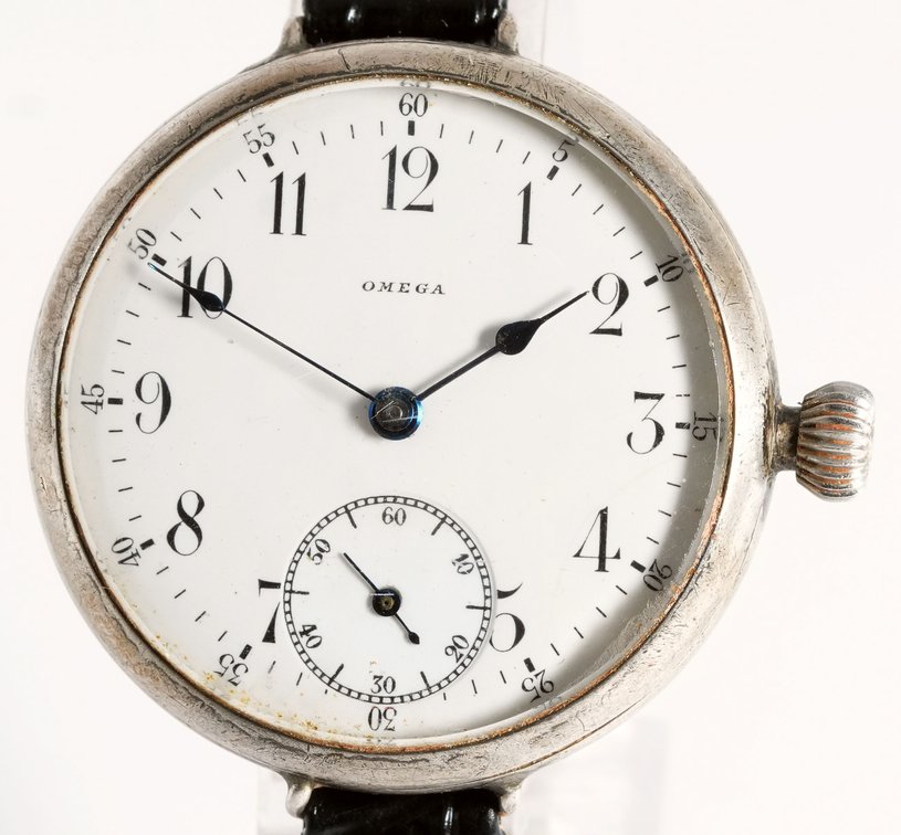 Omega trench watch, manual wind in sterling silver