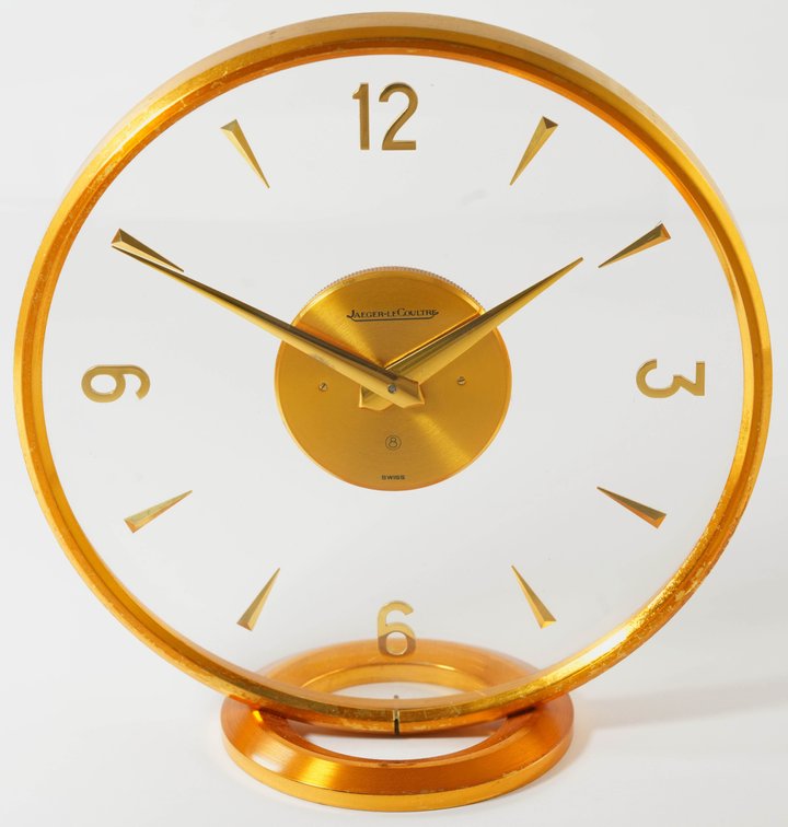 Jaeger LeCoultre 8-day clock, gold-plated brass case