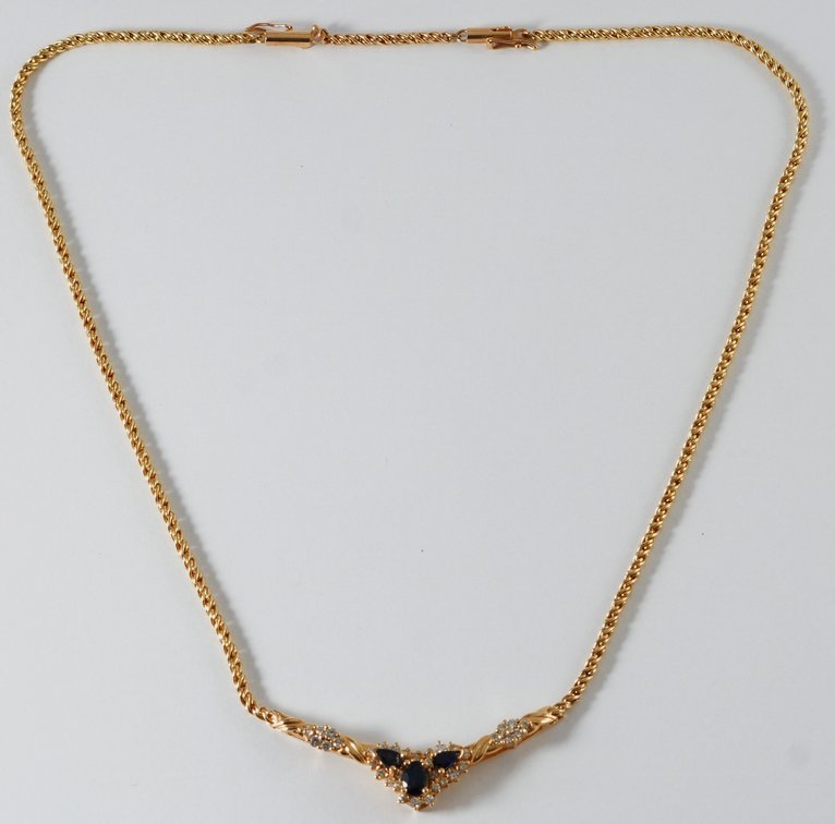 Sapphire, diamond & 14K yellow gold necklace