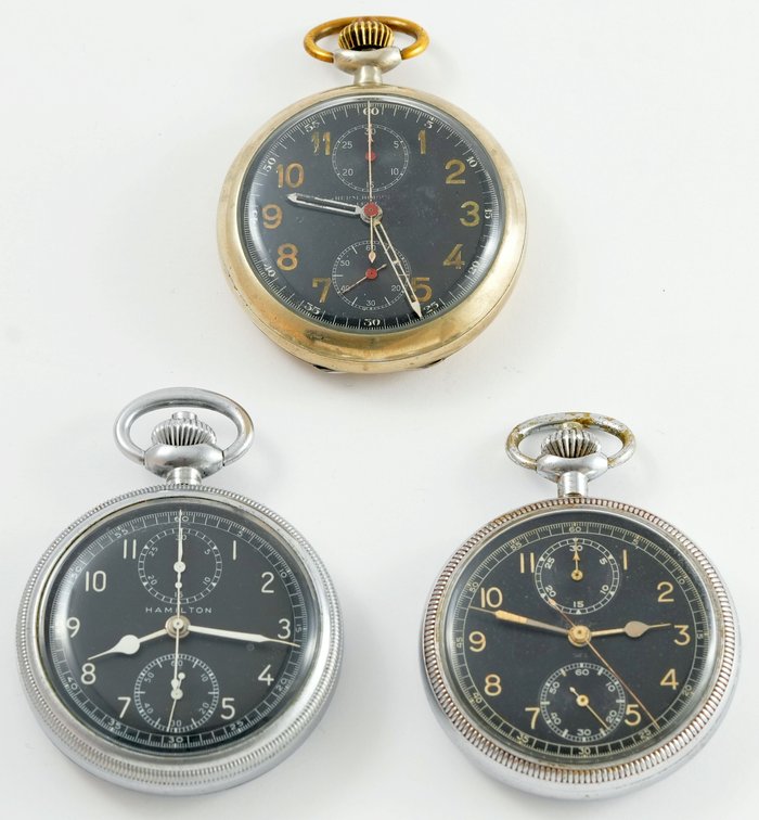 PW lot (3) Military chronographs w/registers, all run