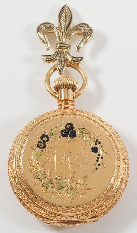 Waltham, pendant watch, 8S, heavy 18K multicolor, w/10K pin