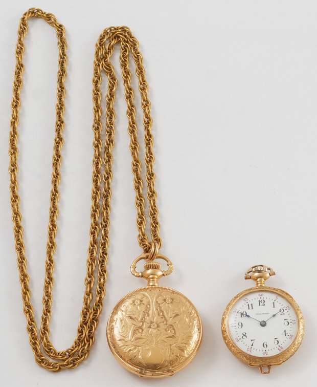 LPW lot (2) Waltham pendant watches, 14K cases, both run