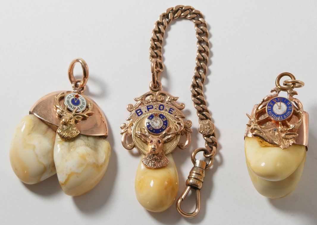 Elks Lodge lot (3) in 14K, 10K & Elk Tooth