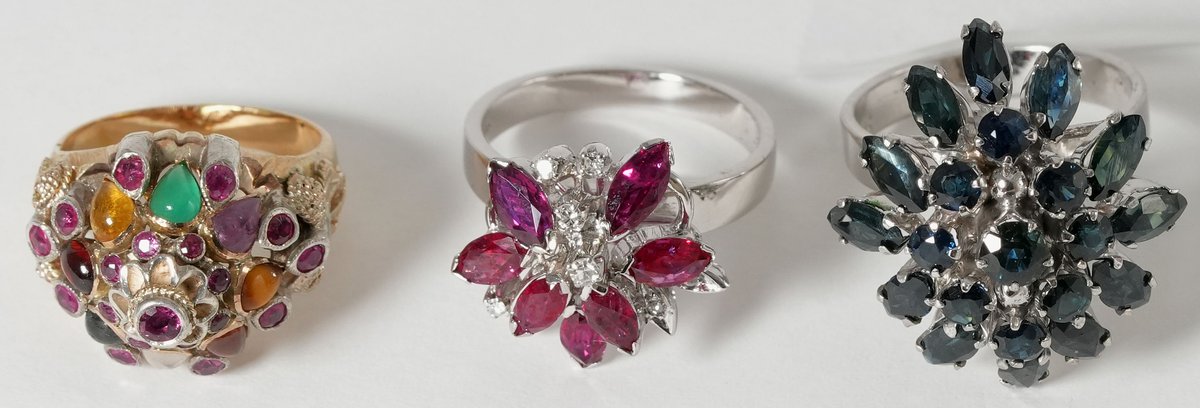 Jewelry lot (3) cluster rings in 18K