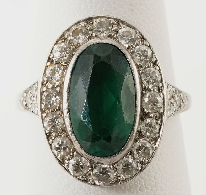 Diamond, glass & platinum cocktail ring