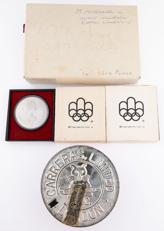 World medal and coin lot (5) Assorted silver, brass, and copper issues
