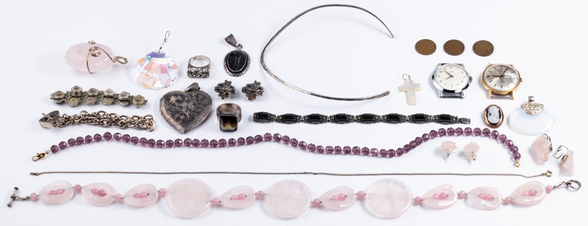 Large diverse lot as pictured of jewelry, coins and misc material