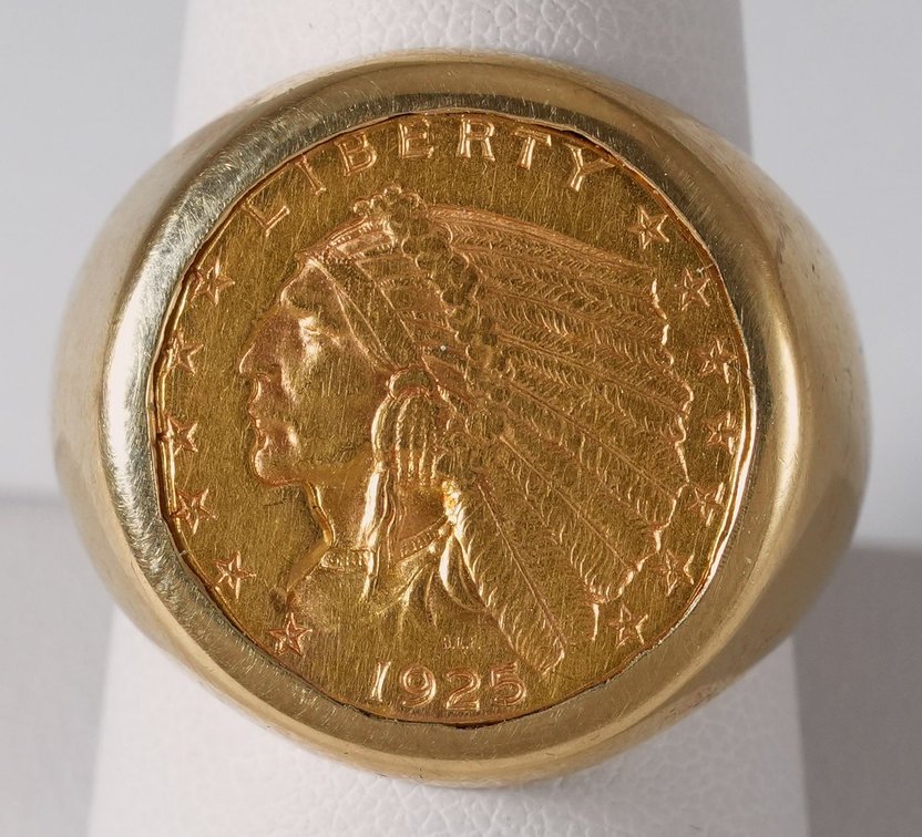 $2.5 gold Indian head mans ring in 14K