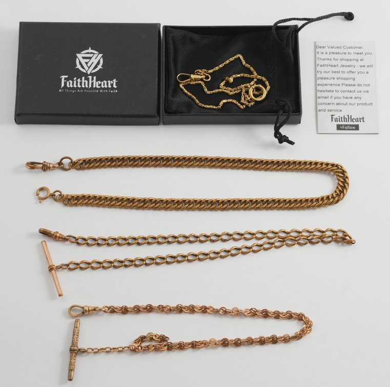 Lot (4) Watch chains in 18K, 10K and gold-filled