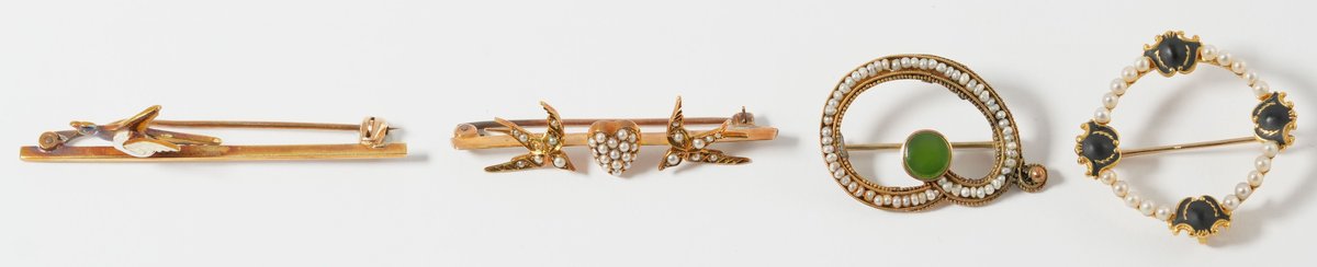 Pin lot (4) Desirable pins in 15K, 14K and 9K gold