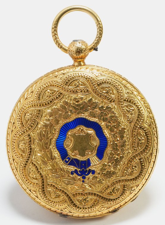 Barraud & Lund, pendant watch, 42mm, 18K HC w/blue enamel