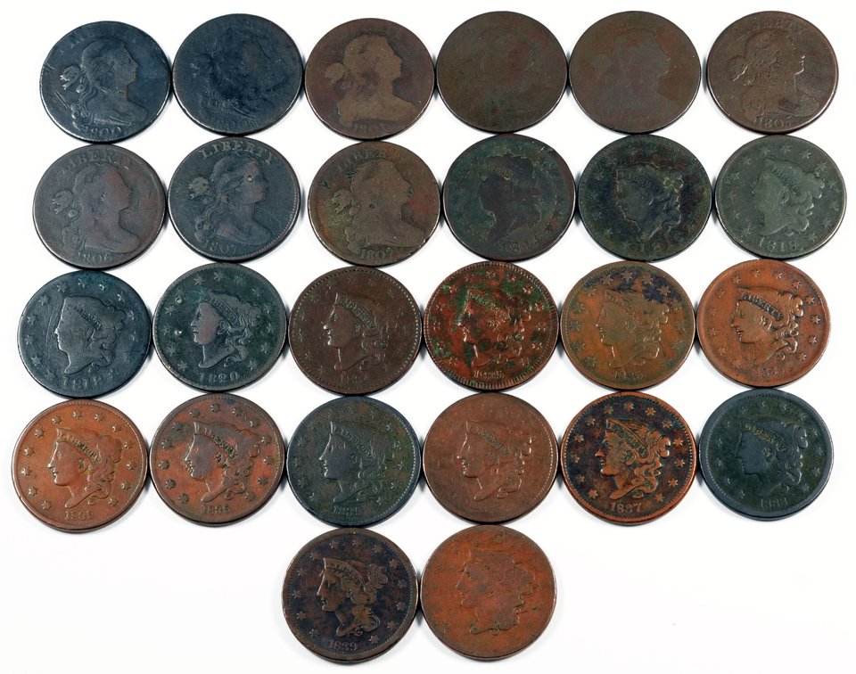 US coin lot (26) Large Cents 1800 to 1820