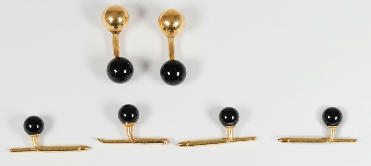 Onyx & 14K yellow gold cufflink and dressing stud set