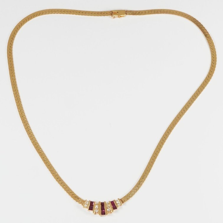Diamond, ruby & 14K yellow gold necklace