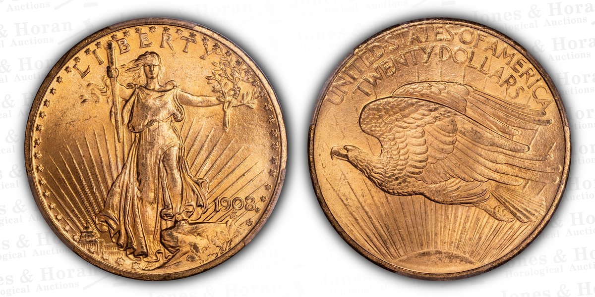 US St Gaudens $20 Gold, 1908 No Motto, PCGS MS66
