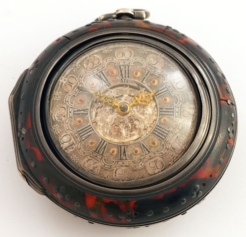 J Wilders, triple cased verge fusee, tortoise shell and repoussé