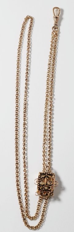 10K yellow gold slide watch chain with floral slide