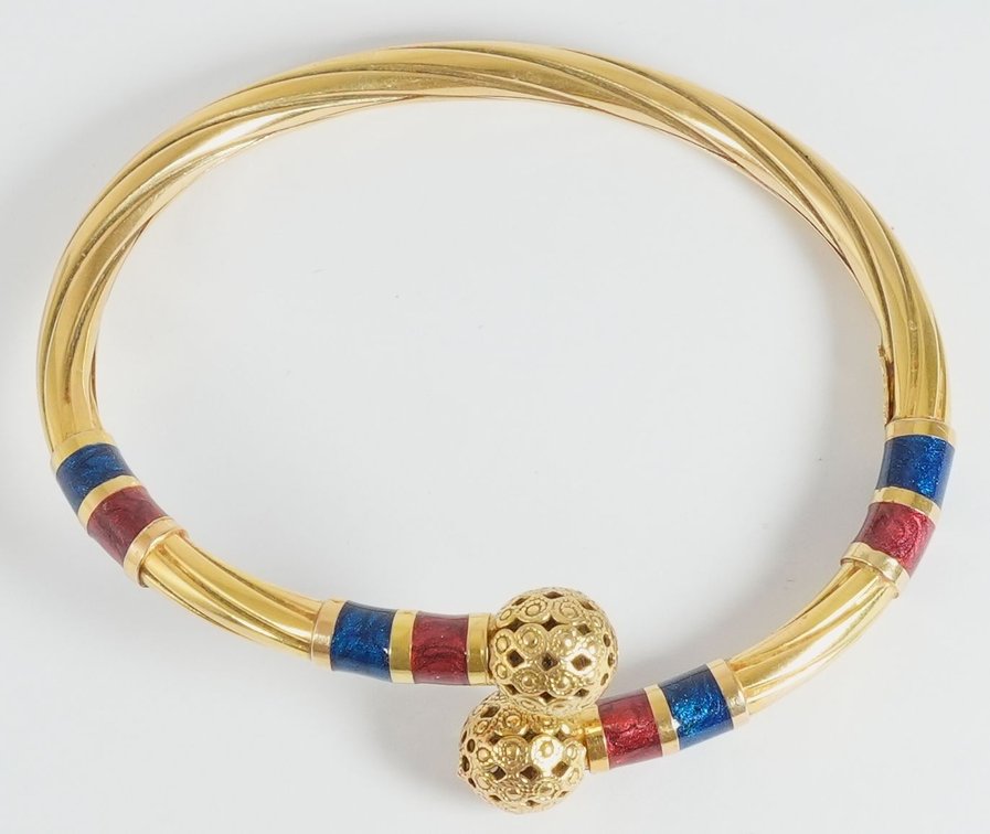 Enamel & 14K yellow gold bypass bracelet