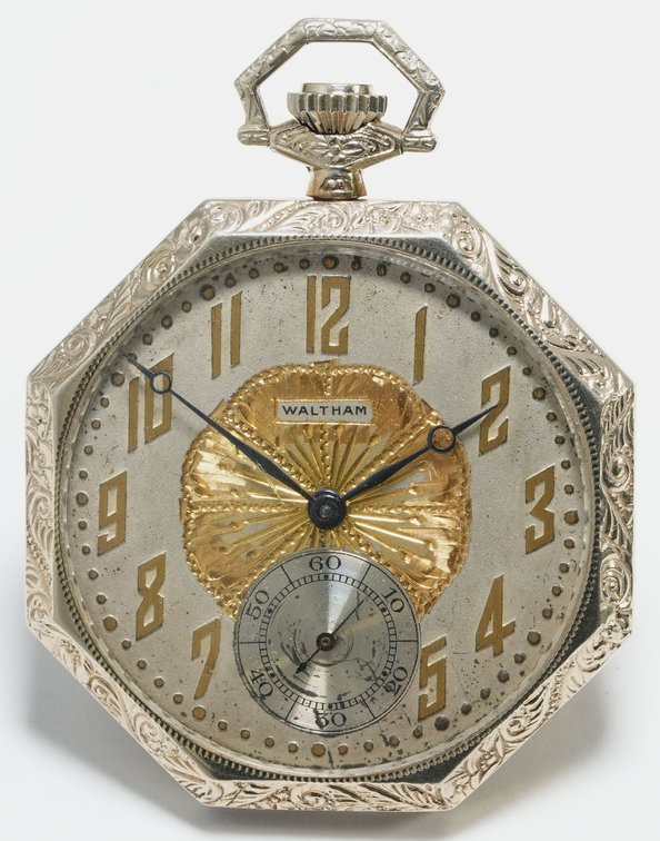 Waltham, 17J, 12S, 14K white gold octagonal